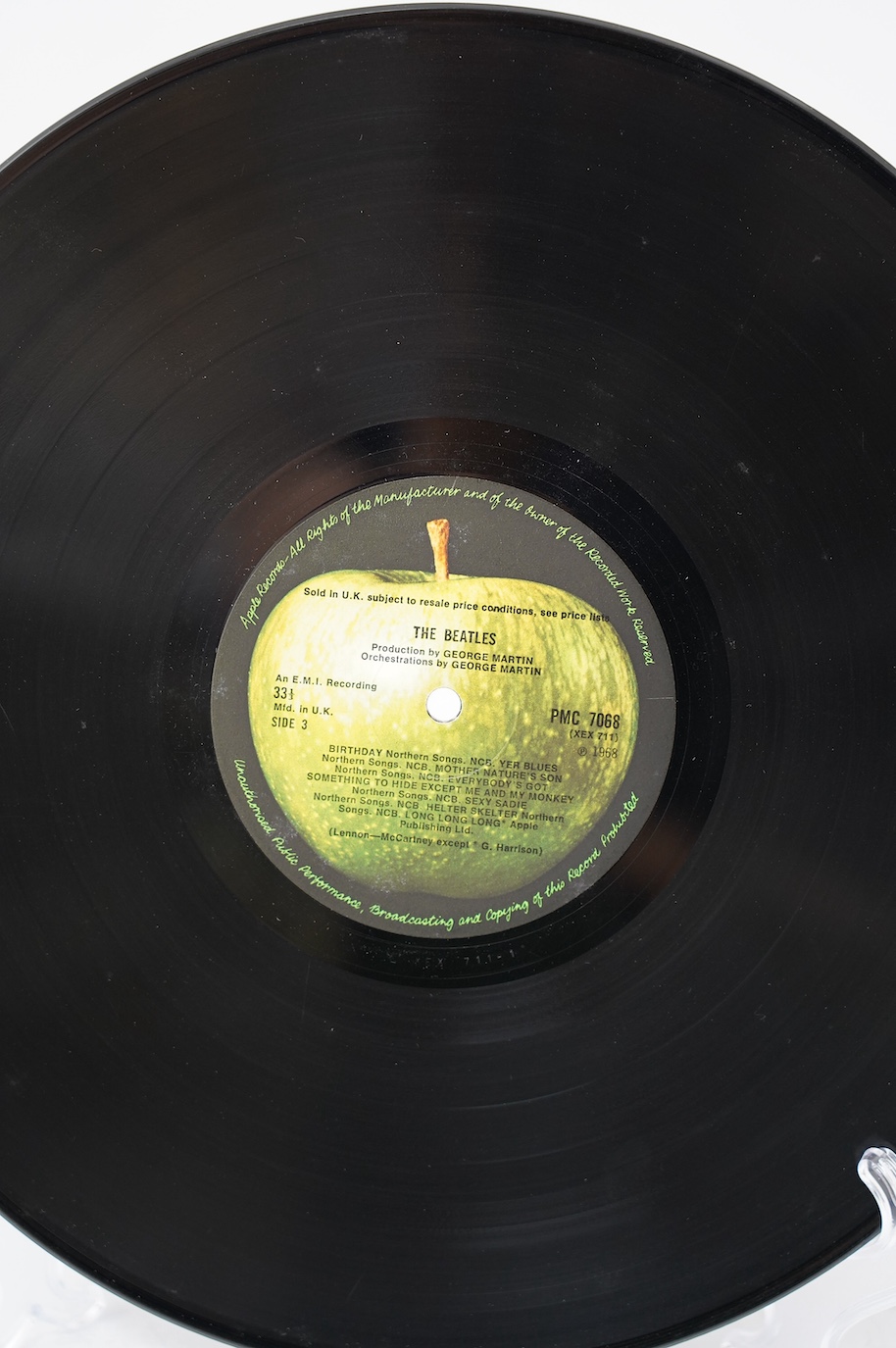 The Beatles; The Beatles (The White Album) double LP record album, No.0026851, on Apple PMC 7067, XEX 709-1, top loading cover with black inner sleeves. Condition - fair, some wear to sleeves and visible scratches to the